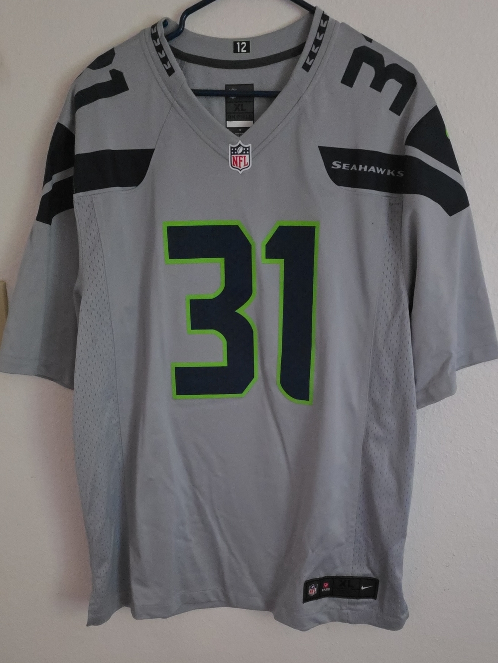 Nike Men’s Gray Seahawks #31 Football Jersey with Neon Green Trim